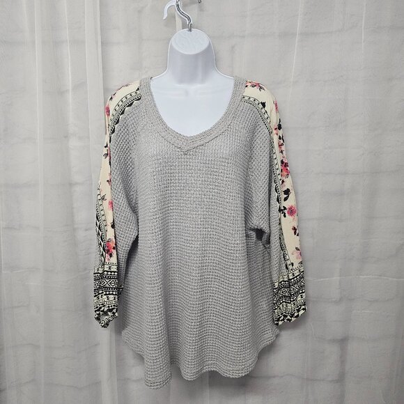 Alchemy Thread Gray Thermal Mixed Media Blouse Floral Boho XL - Picture 11 of 11
